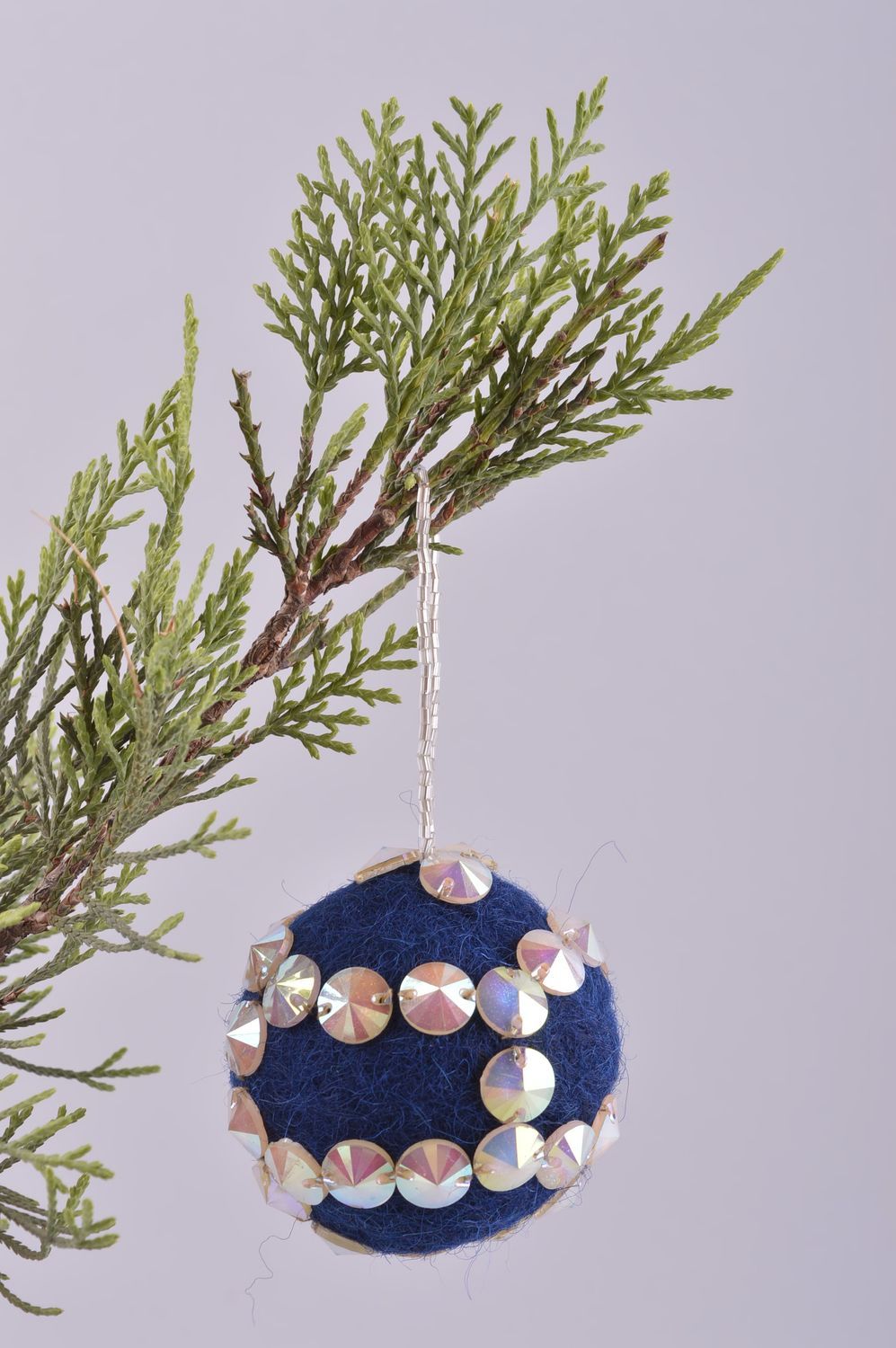 Déco fait main Boule à suspendre en laine et strass bleue Décoration Noël photo 1