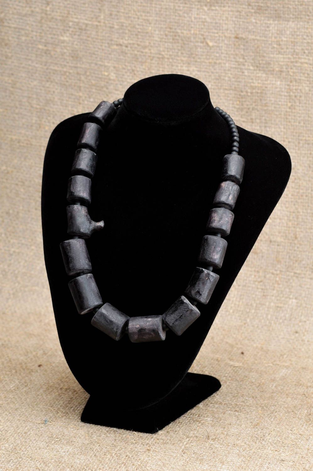 Holz Halskette handgefertigt Kette Holzperlen Schmuck Collier in Schwarz  foto 1