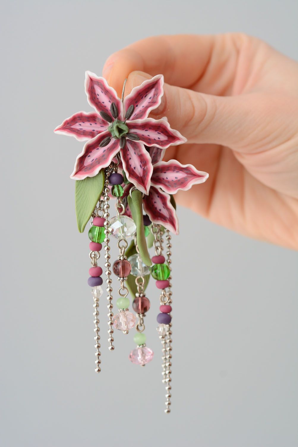 Flower earrings with charms photo 3