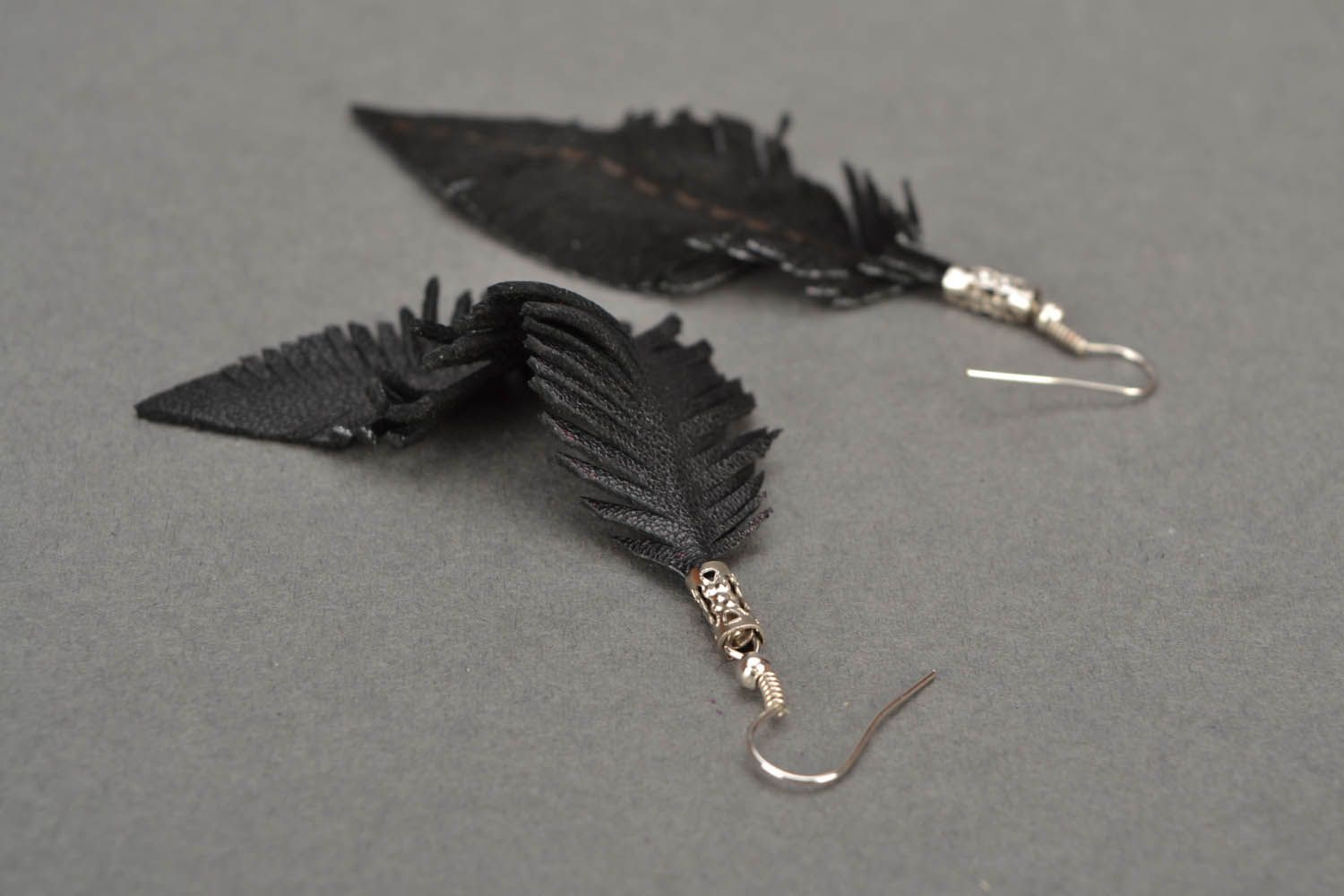 Long earrings made of genuine leather photo 5