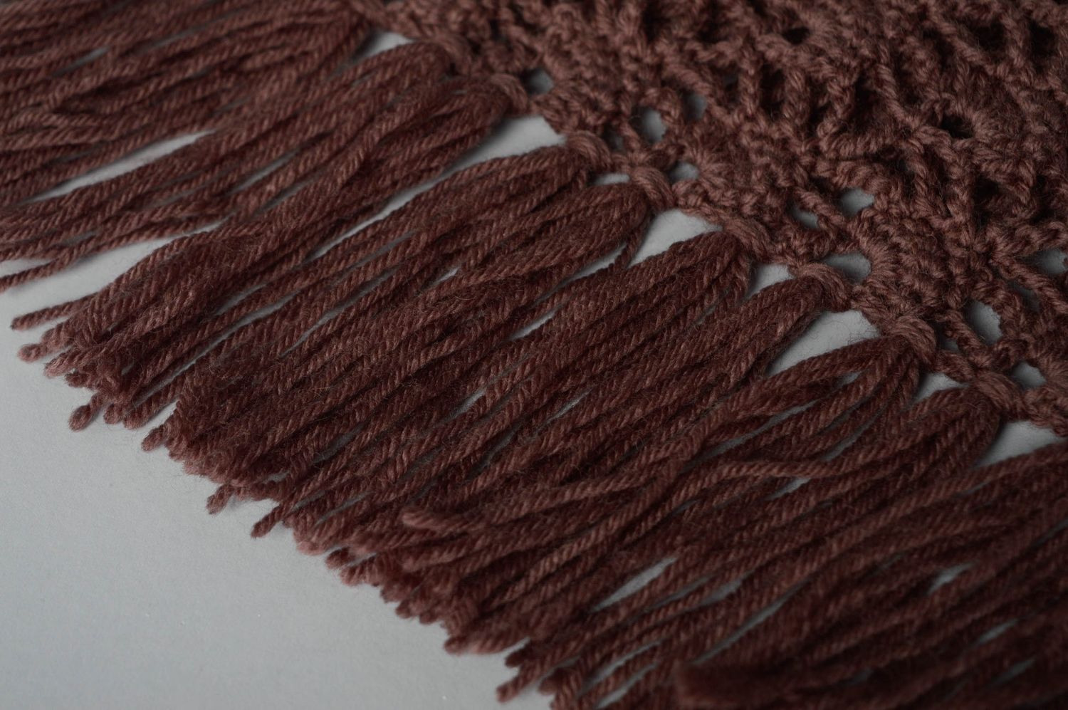 Hand crochet wool shawl of chocolate color photo 3
