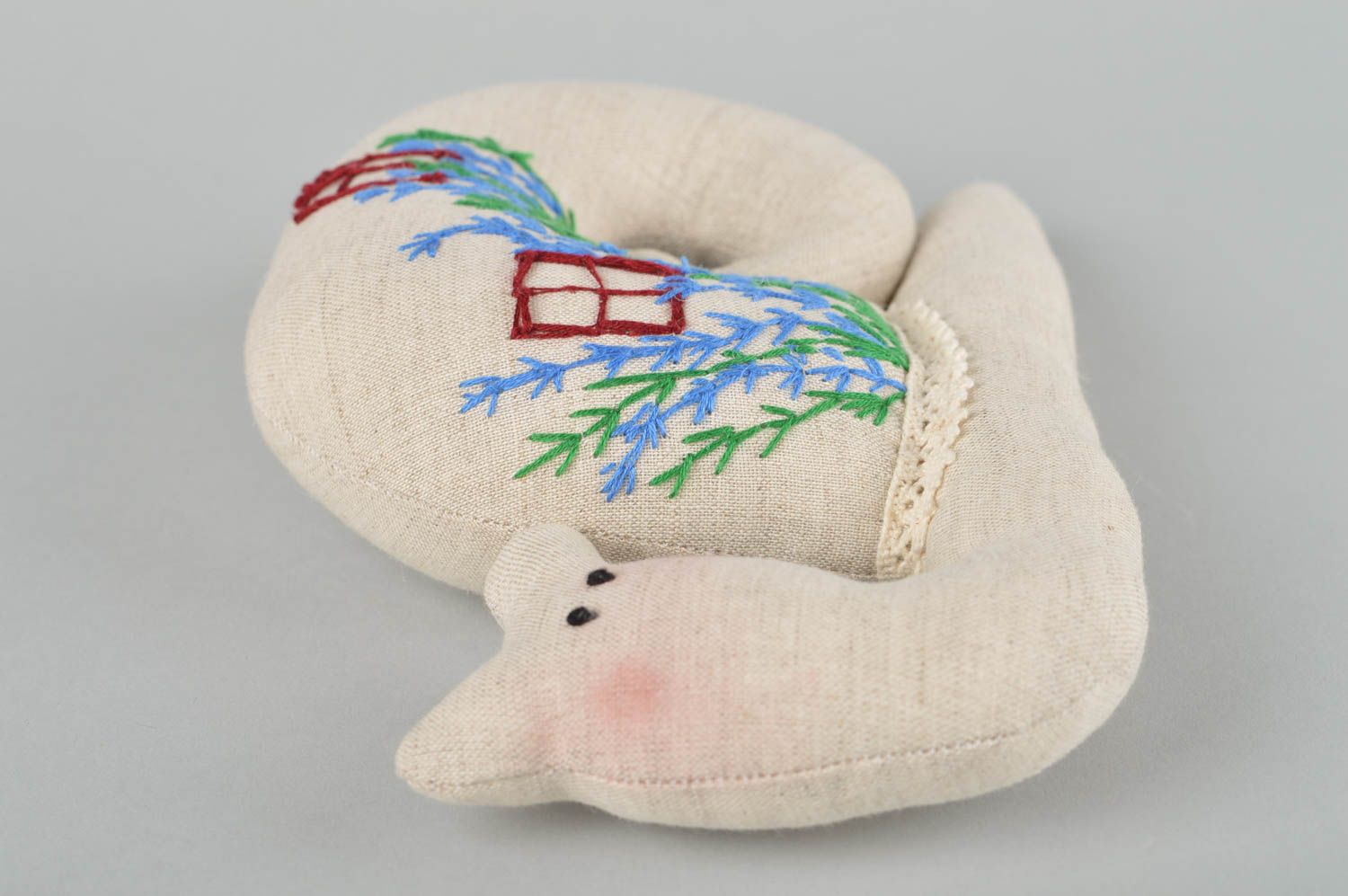 Peluche escargot fait main Jouet enfant Cadeau original textile lin écologique photo 3