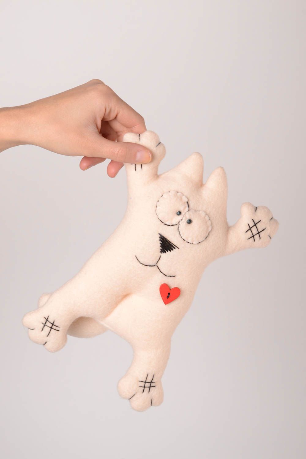 Peluche chat faite main Jouet enfant Cadeau original tissu polaire blanc photo 2