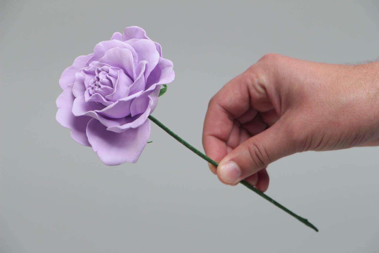 Beautiful handmade designer foamiran fabric flower for interior decor Lilac Rose photo 5