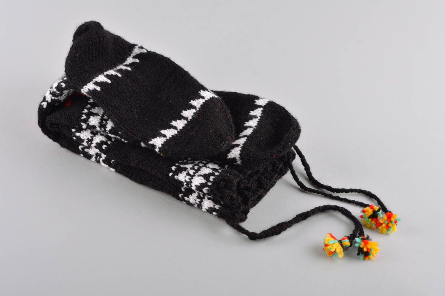 Chaussettes tricot faites main Vêtement femme coton noires motif Cadeau original photo 5