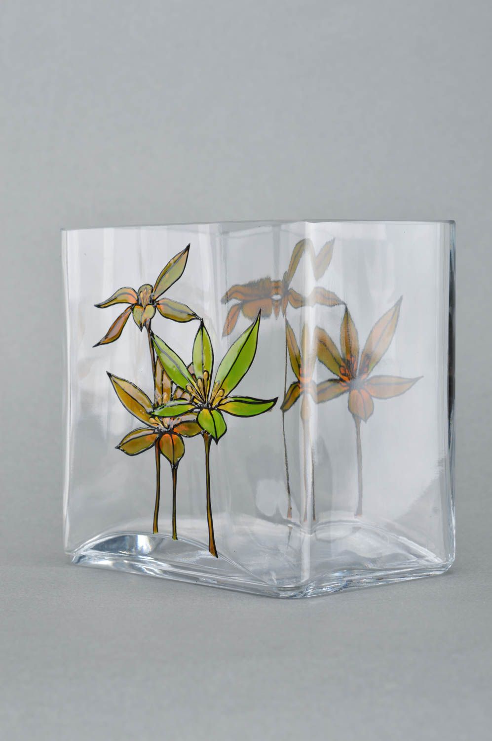 Vase décoratif en verre vitrail fait main avec peinture pour fleurs design photo 1