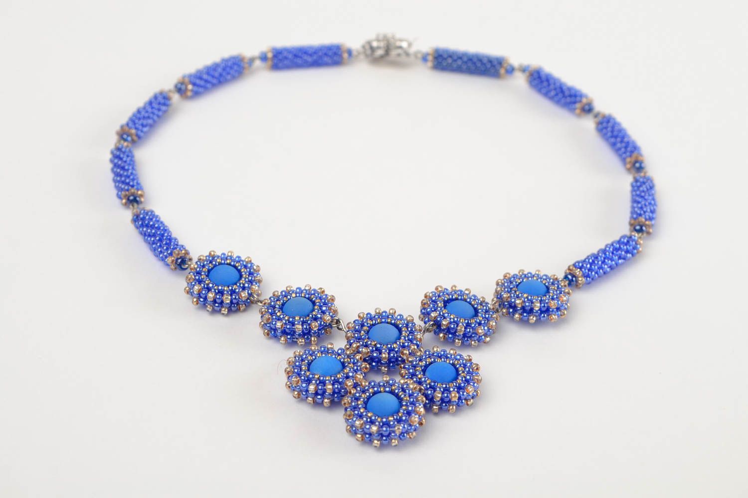 Collier perles rocaille Bijou fait main Accessoire femme bleu original beau photo 5