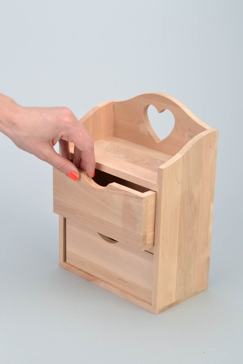 Handmade small wooden mini bureau jewelry box craft blank for decoration photo 2