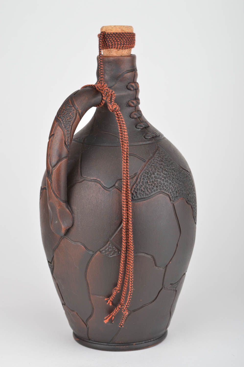 Beautiful handmade dark ceramic bottle with cork 1.75 l kilning and waxing  photo 2