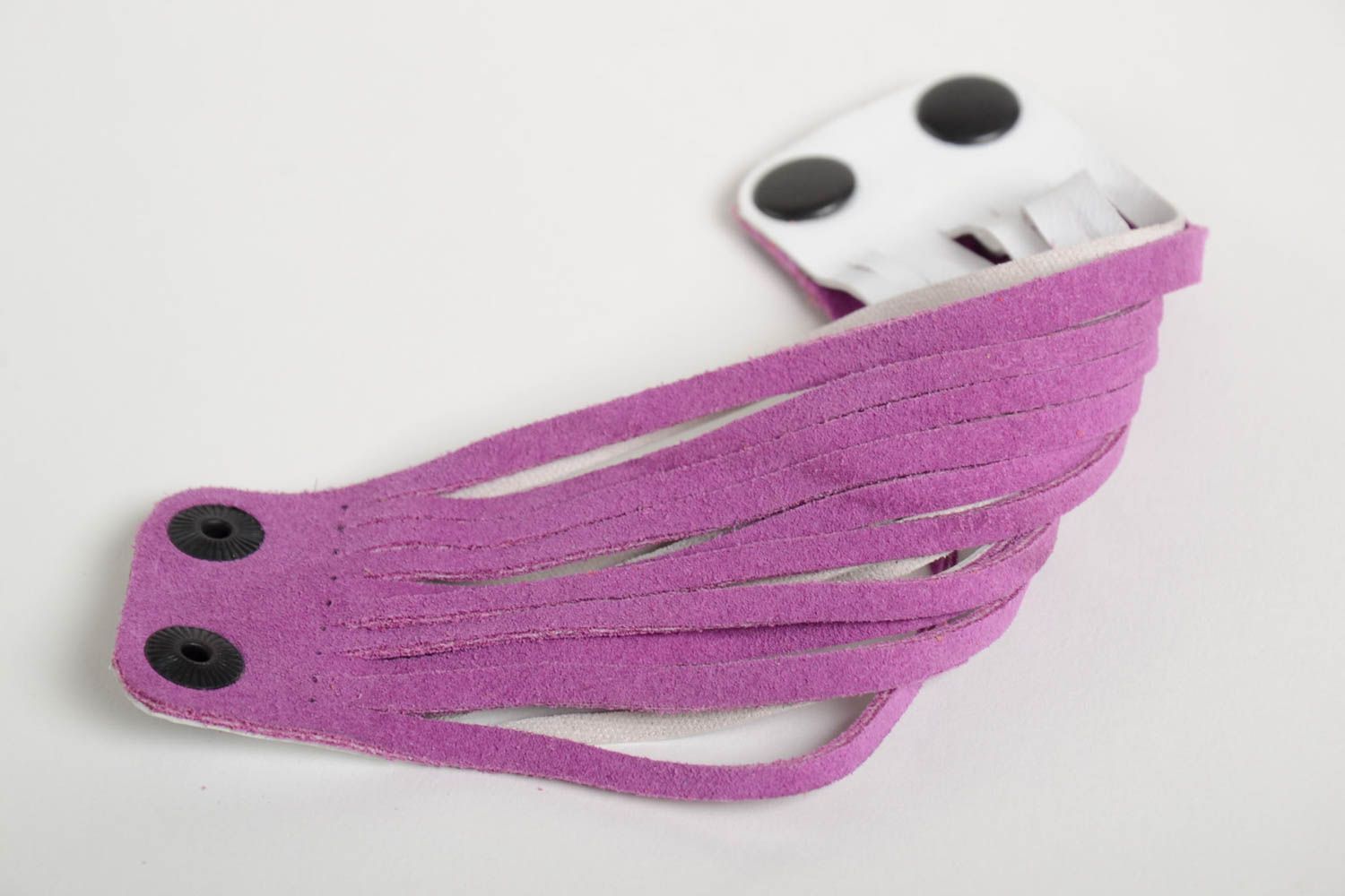 Violett weißes breites Damen Armband handmade Leder Schmuck Frauen Accessoire  foto 5