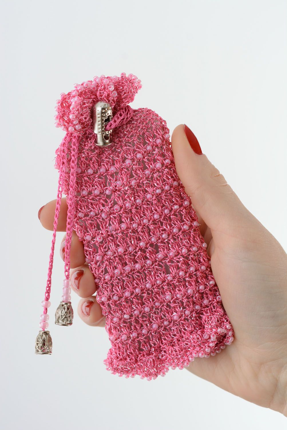 Étui téléphone en perles de rocailles roses fait main accessoire design original photo 5
