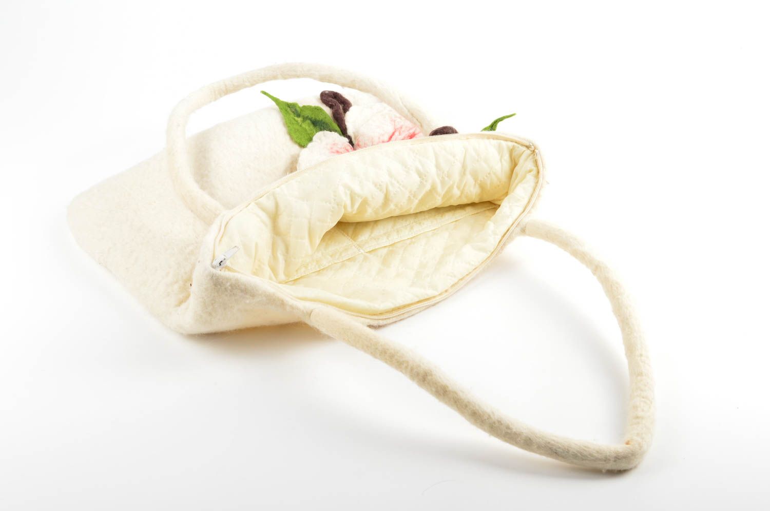 Tasche aus Wolle handmade Accessoire für Frauen helle Hand Tasche mit Blume foto 4