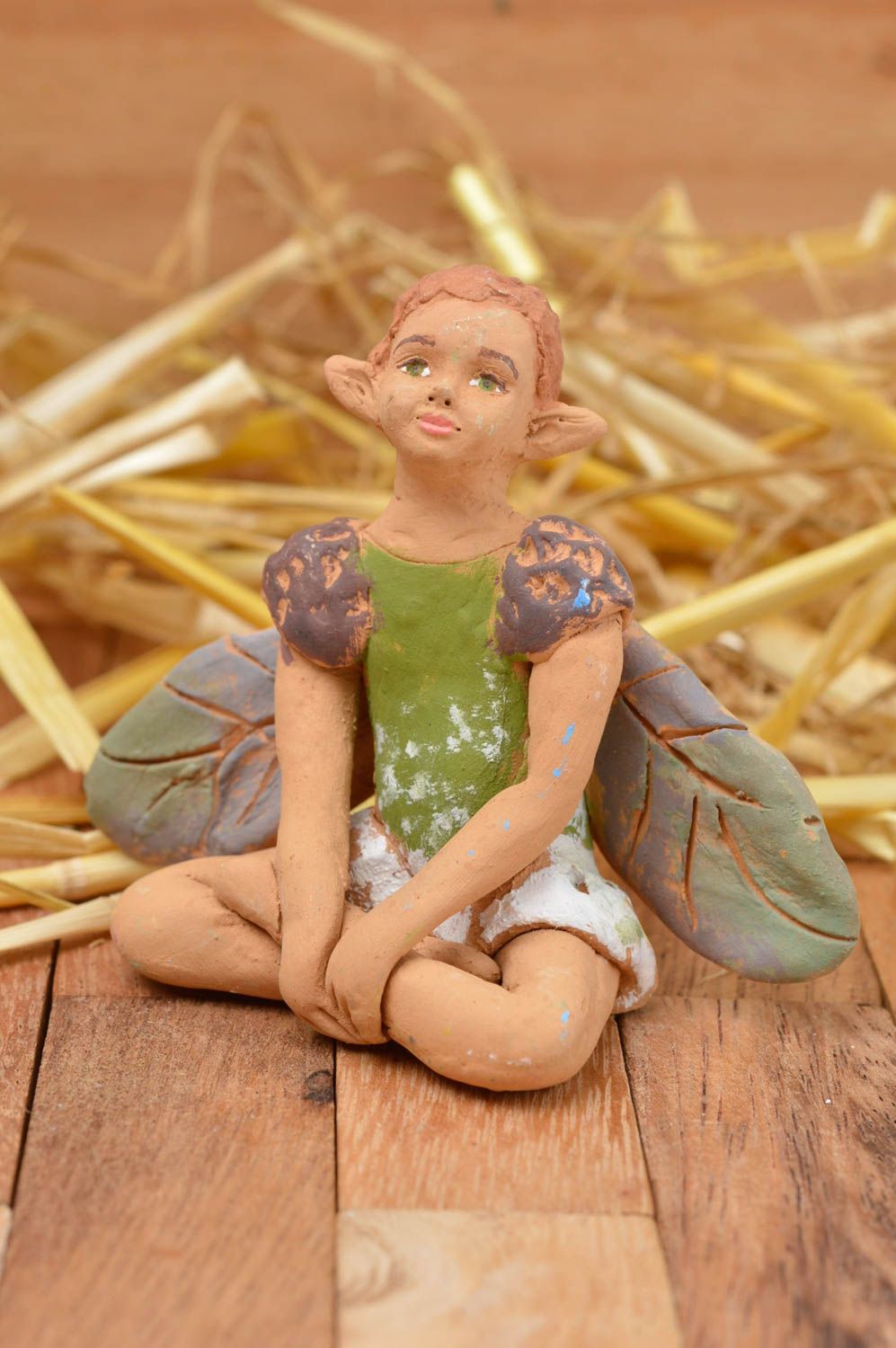 Handmade Keramik Figur Haus klein Deko aus Ton Dekoration Figur schöner Elf foto 1
