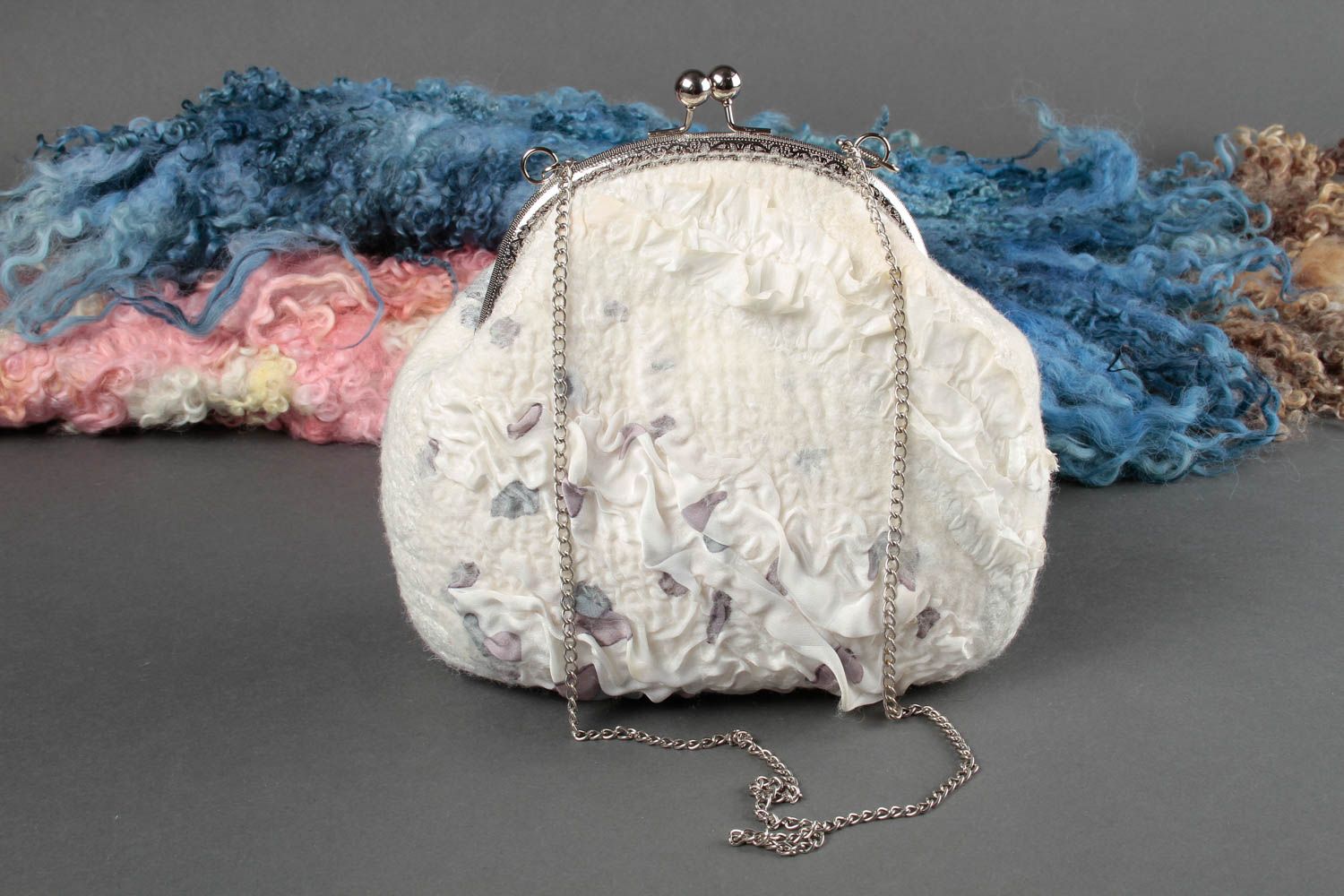 Unusual handmade bag felt handbag white women bag designer bag ladies gift photo 1
