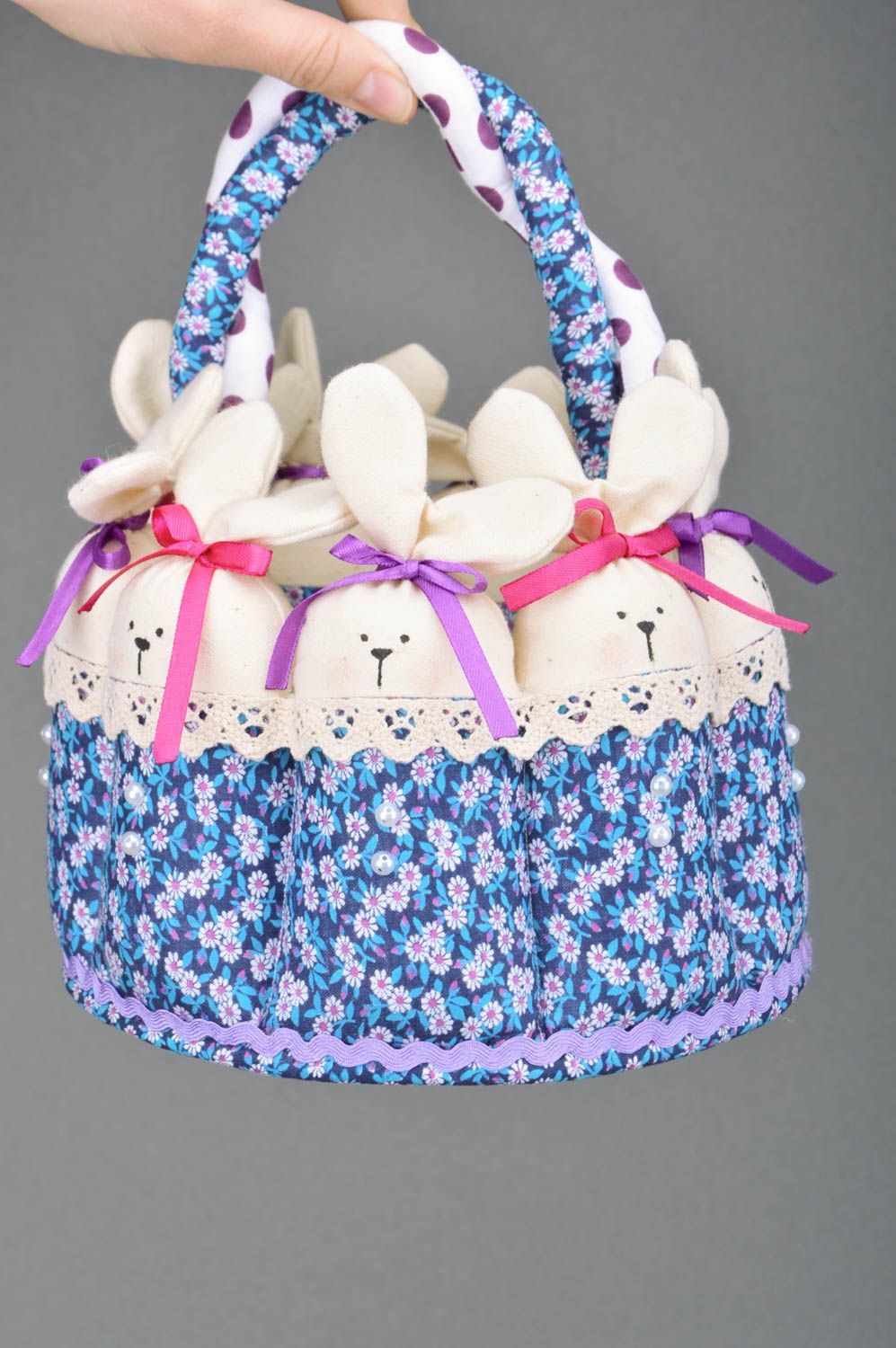 Handmade soft basket for needlework and toys designer beautiful leverets photo 3