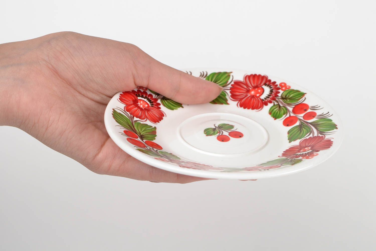 Soucoupe porcelaine fait main Petite assiette Service vaisselle fleurs ronde photo 2