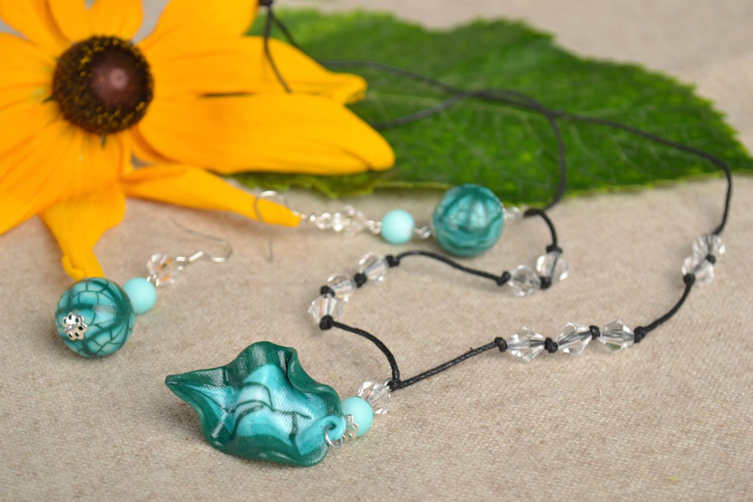 Handmade jewelry pendant necklace designer earrings jewelry set polymer clay photo 1