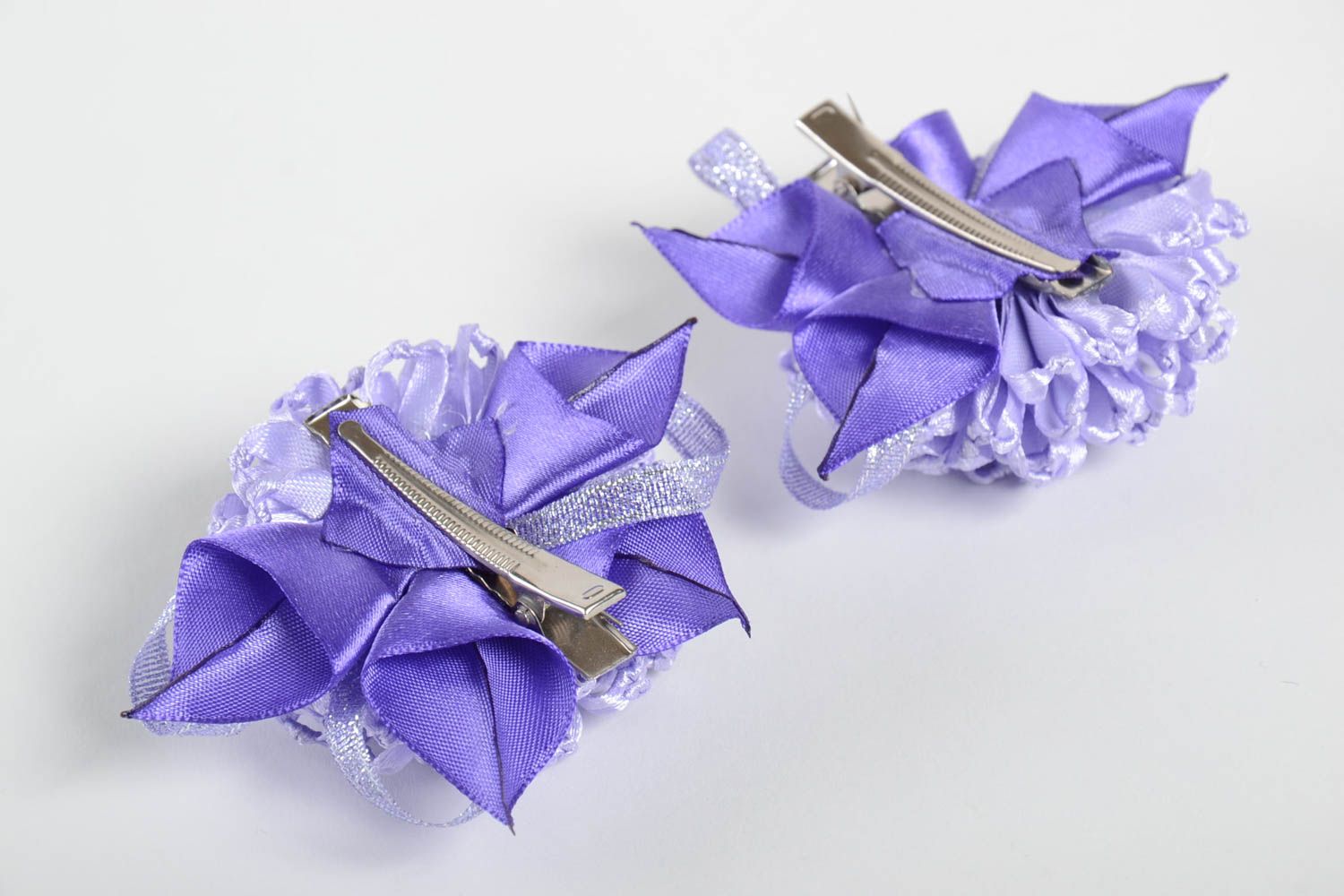 Handmade satin ribbon hair clips flower barrettes hair accessories set 2 pieces photo 4