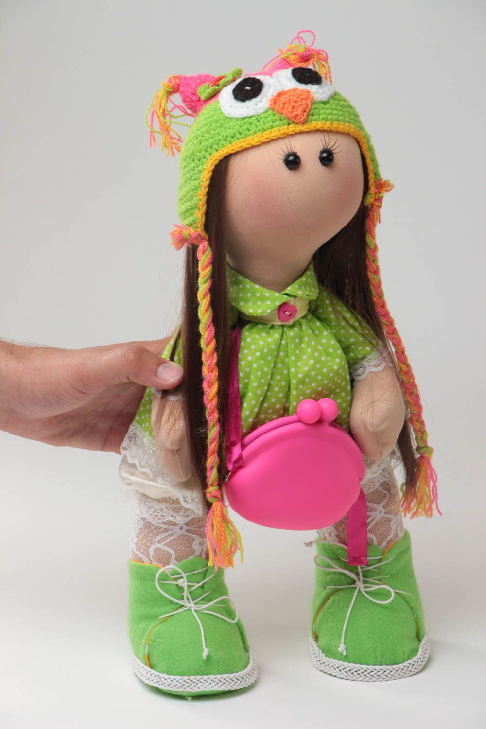 Poupée faite main cousue en tissu jouet textile Fille élégante cadeau enfant photo 5