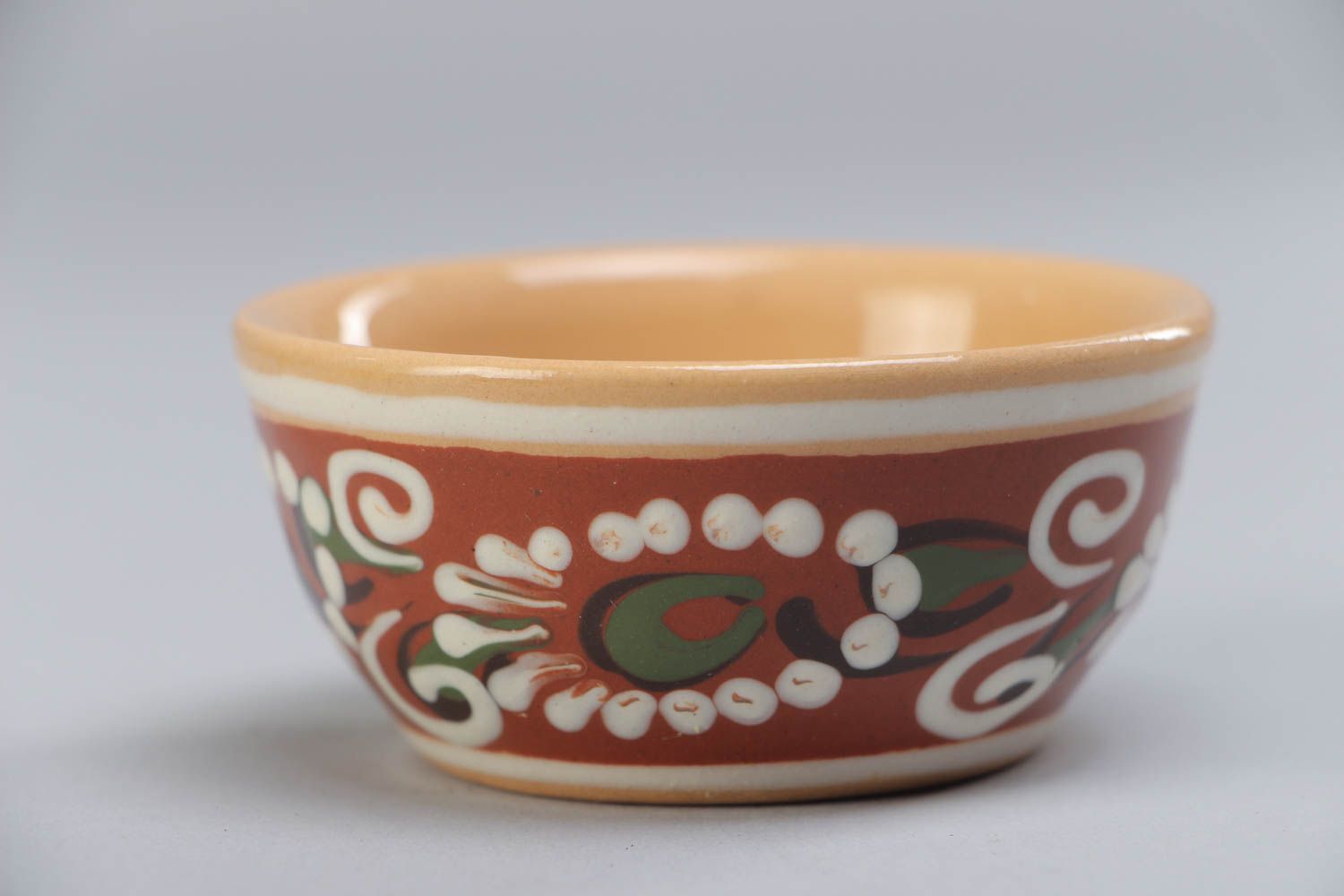 Small handmade decorative ceramic bowl for sauces painted with glaze for 70 ml photo 2