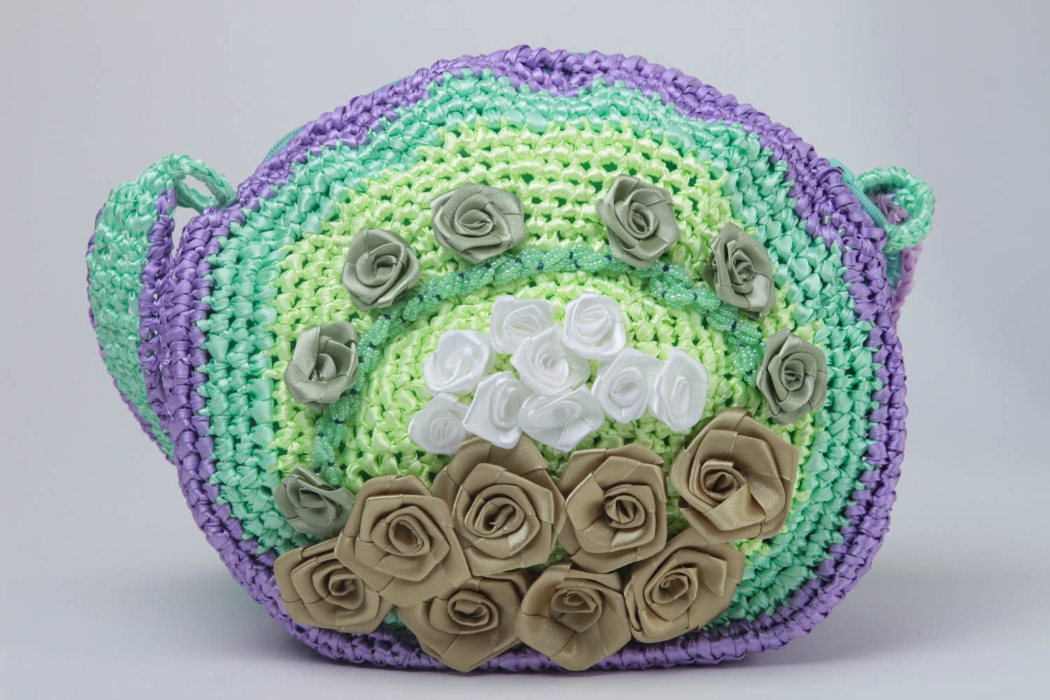 Handmade crocheted bag stylish bag with flowers unusual female accessories photo 2