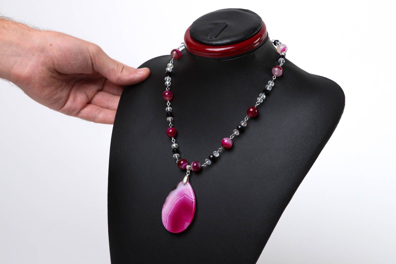 Collier pierres naturelles Bijou fait main agate cristal rose Accessoire femme photo 5