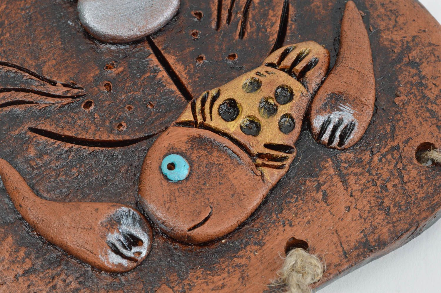 Déco à suspendre fait main Suspension décorative Déco murale Chat avec poissons photo 4