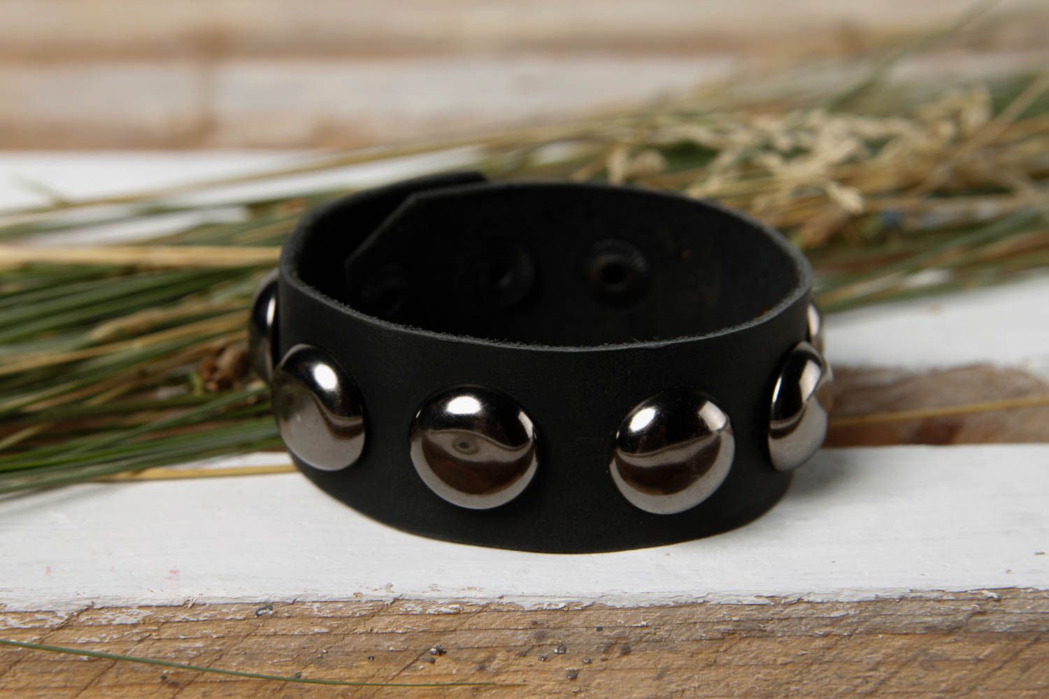 Bracelet cuir Bijou fait main Accessoire tendance noir large cadeau original photo 1