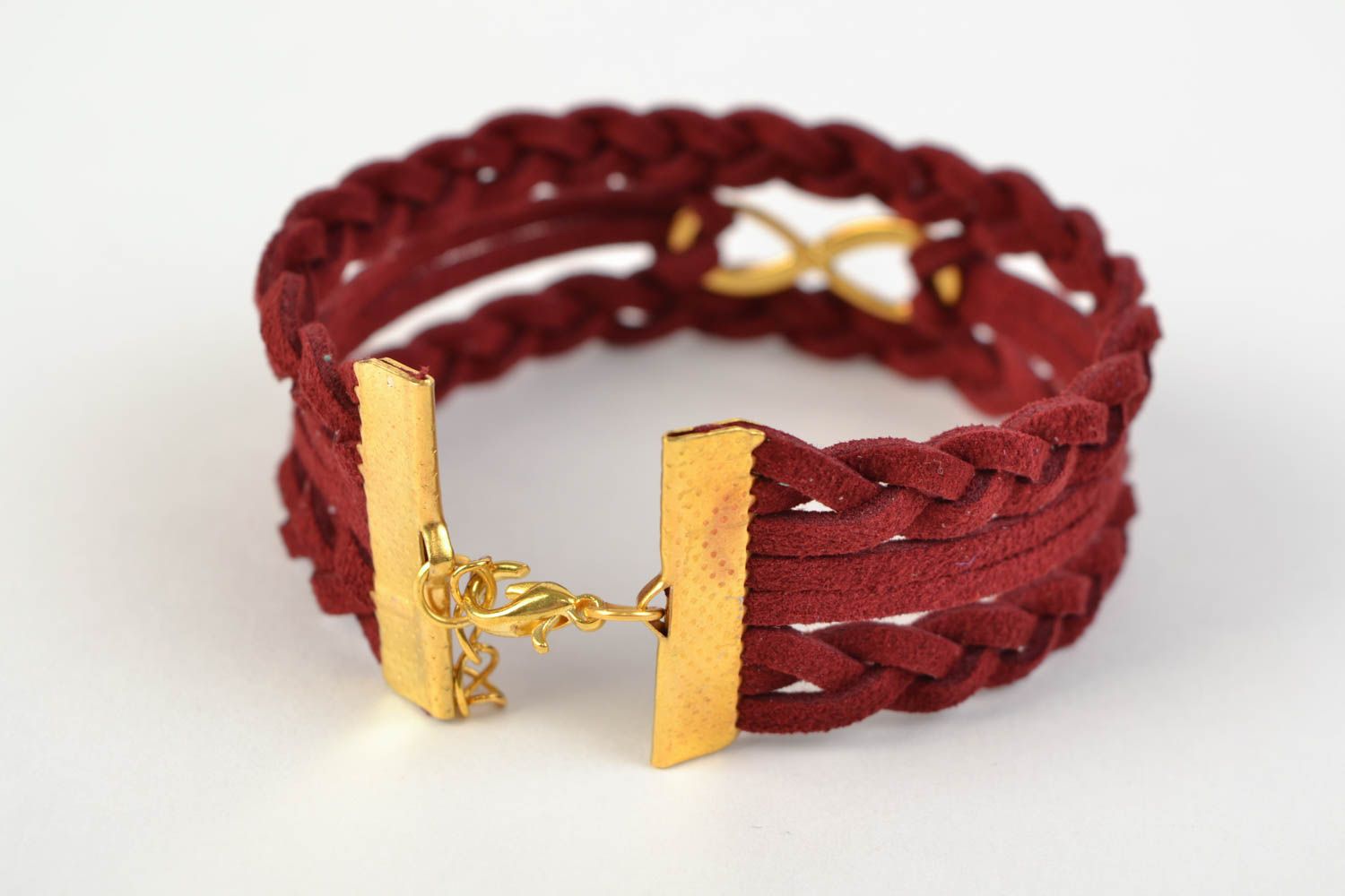 Bracelet tressé en daim avec pendentif infini en métal fait main rouge large photo 4
