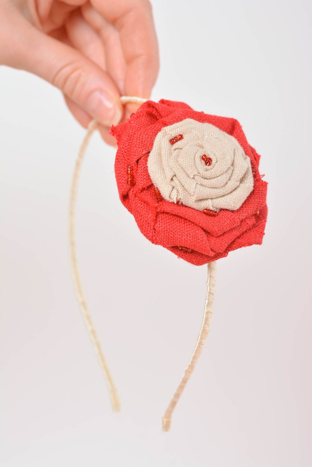Handgemachter Schmuck Haar Reif Accessoire für Frauen Haarschmuck mit Blumen rot foto 4