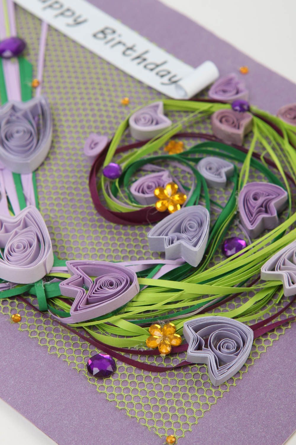 Tarjeta de felicitación lila con flores postal hecha a mano regalo original foto 2