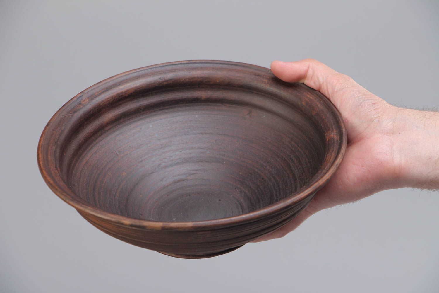 Decorative dark brown ceramic bowl molded of red clay kilned with milk 800 ml photo 5