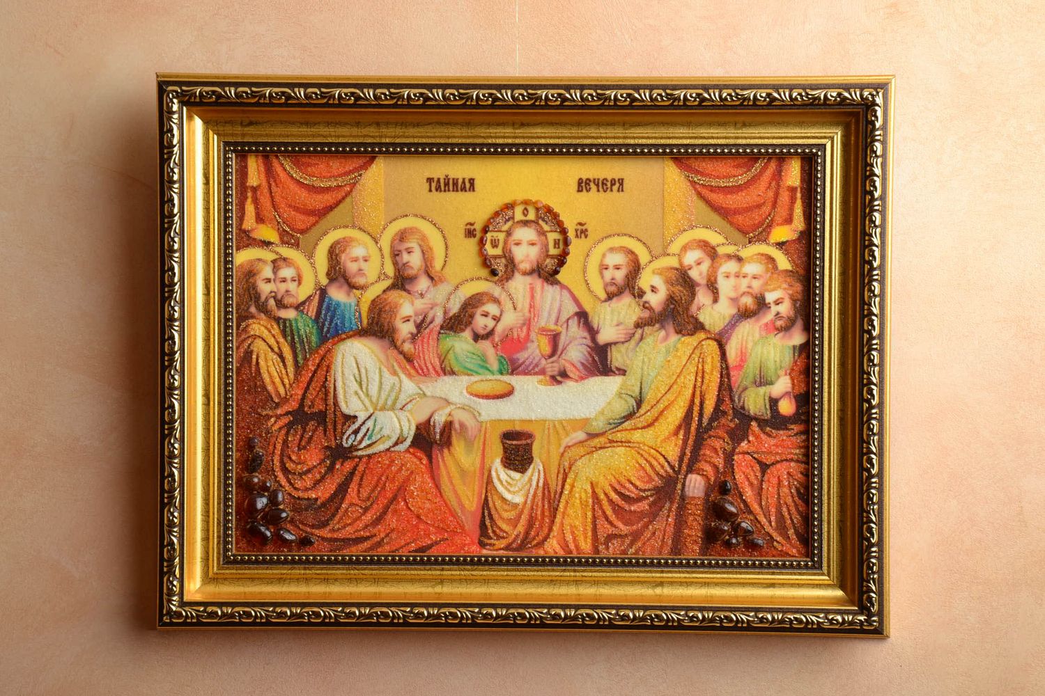 Reproduction of the Last Supper icon decorated with amber photo 2