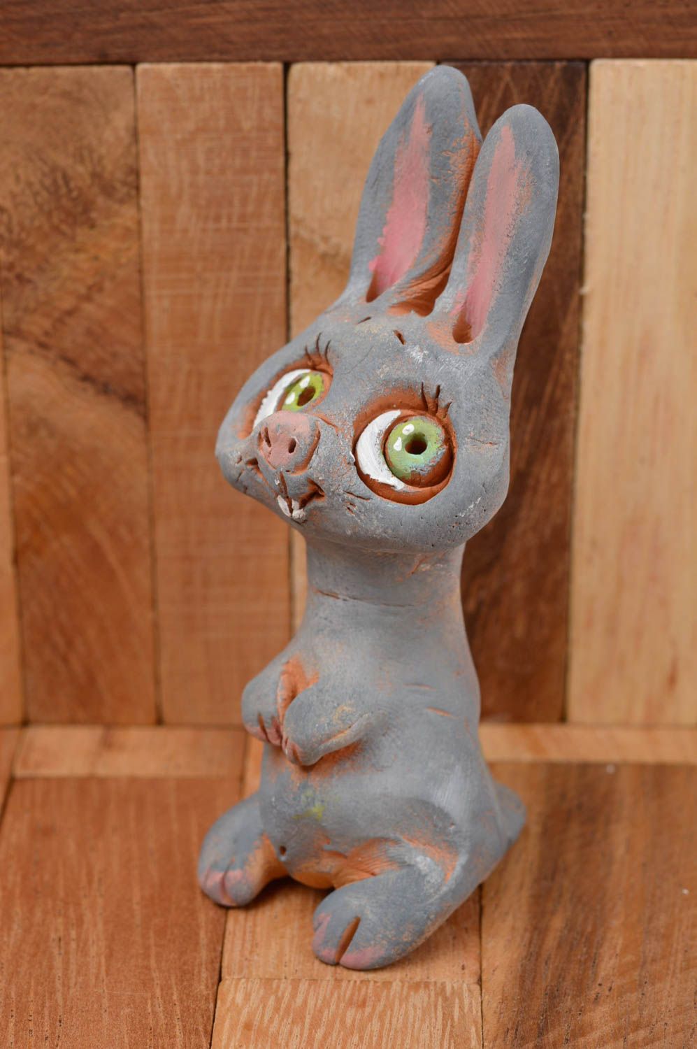 Figurine décorative Statuette animal fait main lapin en argile Cadeau original photo 1