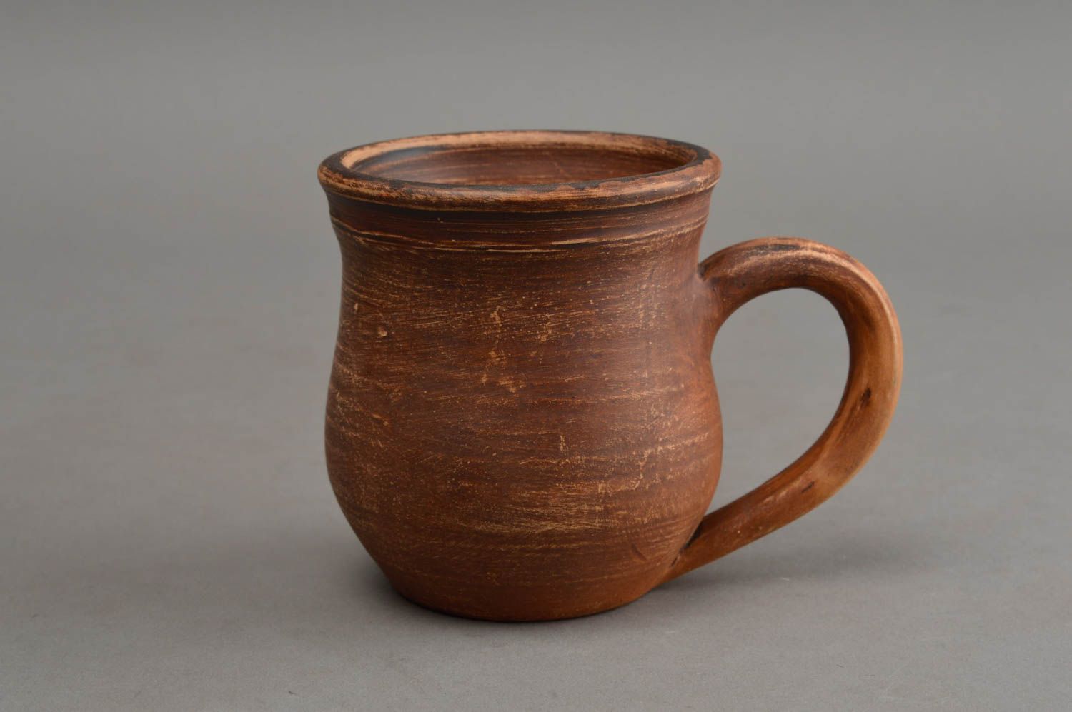 7 oz ceramic brown clay coffee drinking cup with handle and rustic pattern photo 2