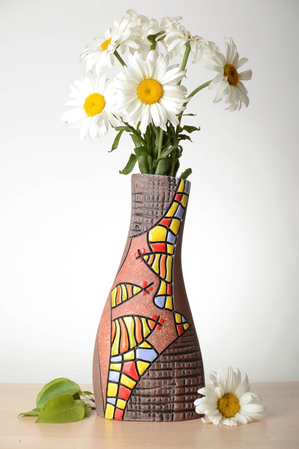 Vase design fait main Vase en argile de forme originale peint Déco maison 1,7 l photo 1