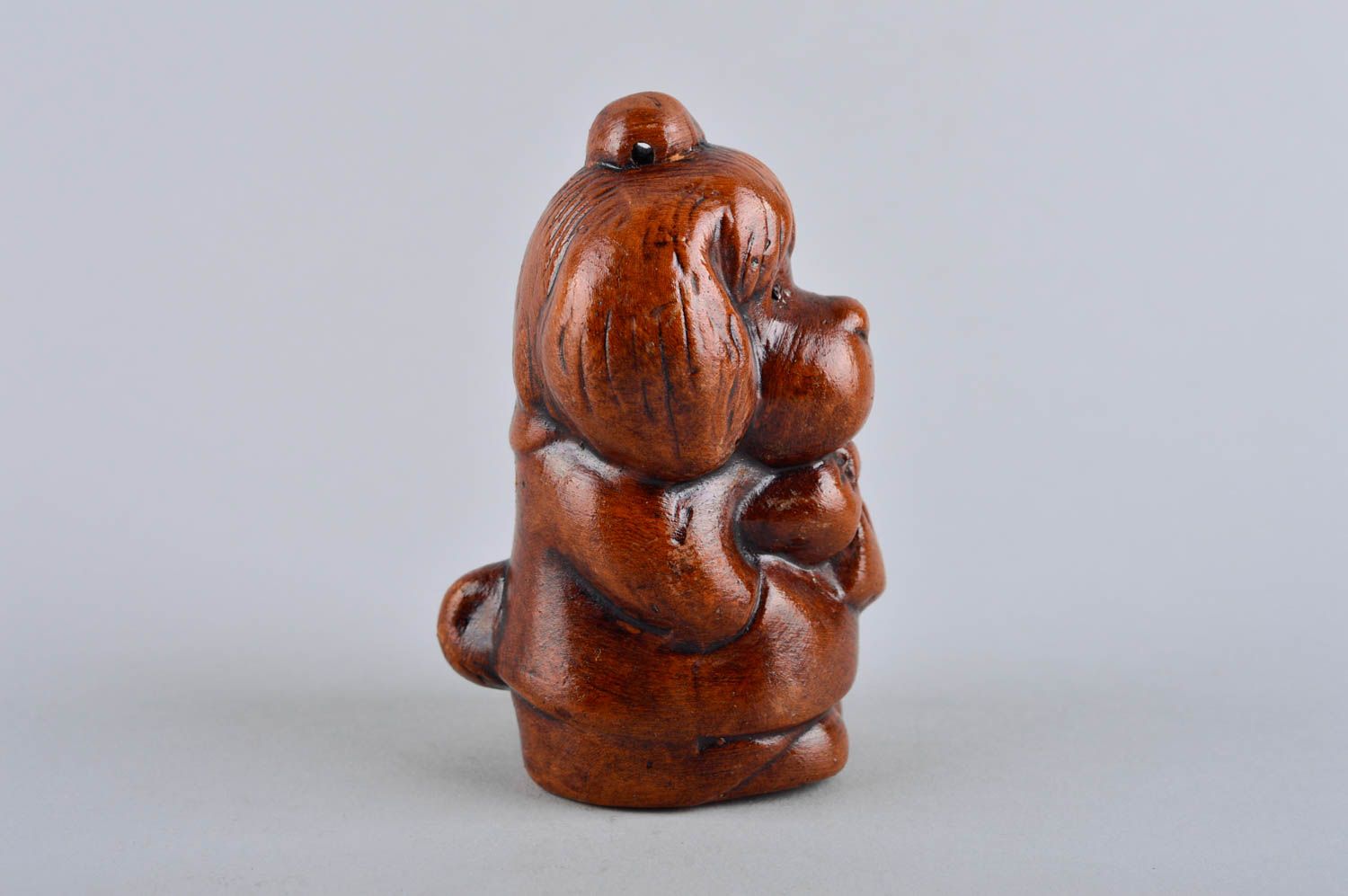 Keramik Deko Figur aus Ton handmade Wohnzimmer Dekoration Hund klein braun foto 3