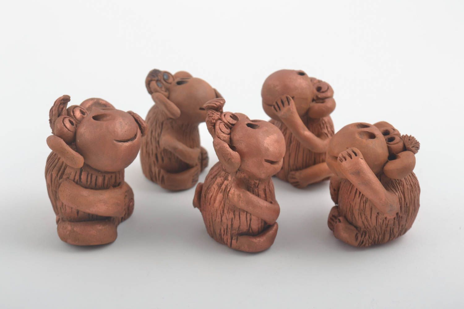 Set of 5 handmade ceramic figurines monkey statuettes sculpture art gift ideas photo 3