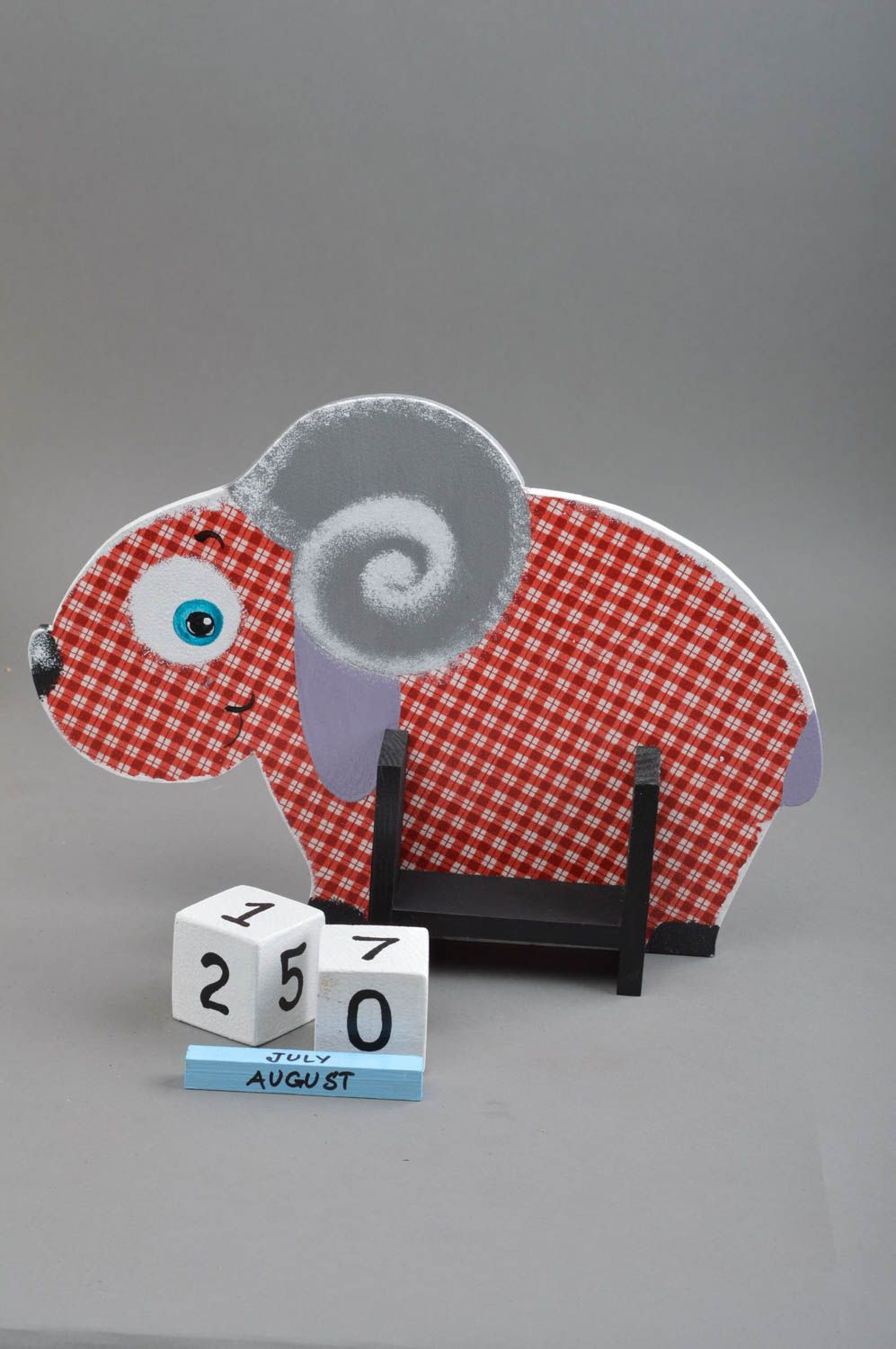 Calendrier perpétuel en bois de table fait main avec cubes serviettage Mouton photo 3