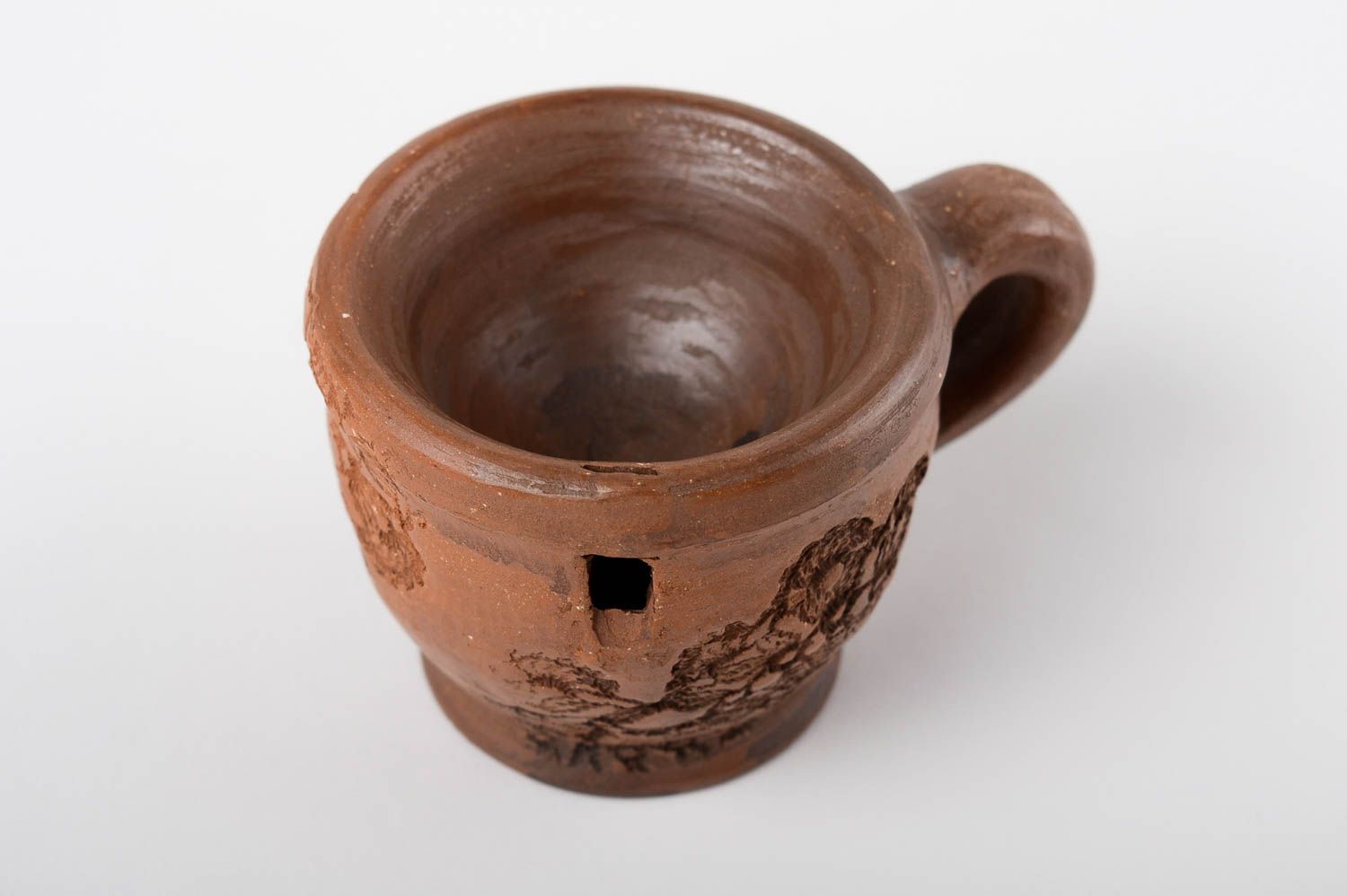 Espresso coffee clay cup in brown color with handle 0,43 lb photo 1