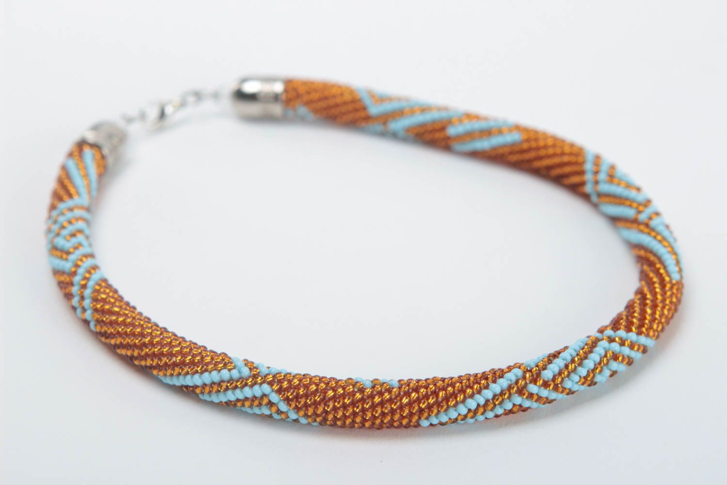 Collier spirale Bijou fait main perles de rocaille Cadeau femme marron et bleu photo 3