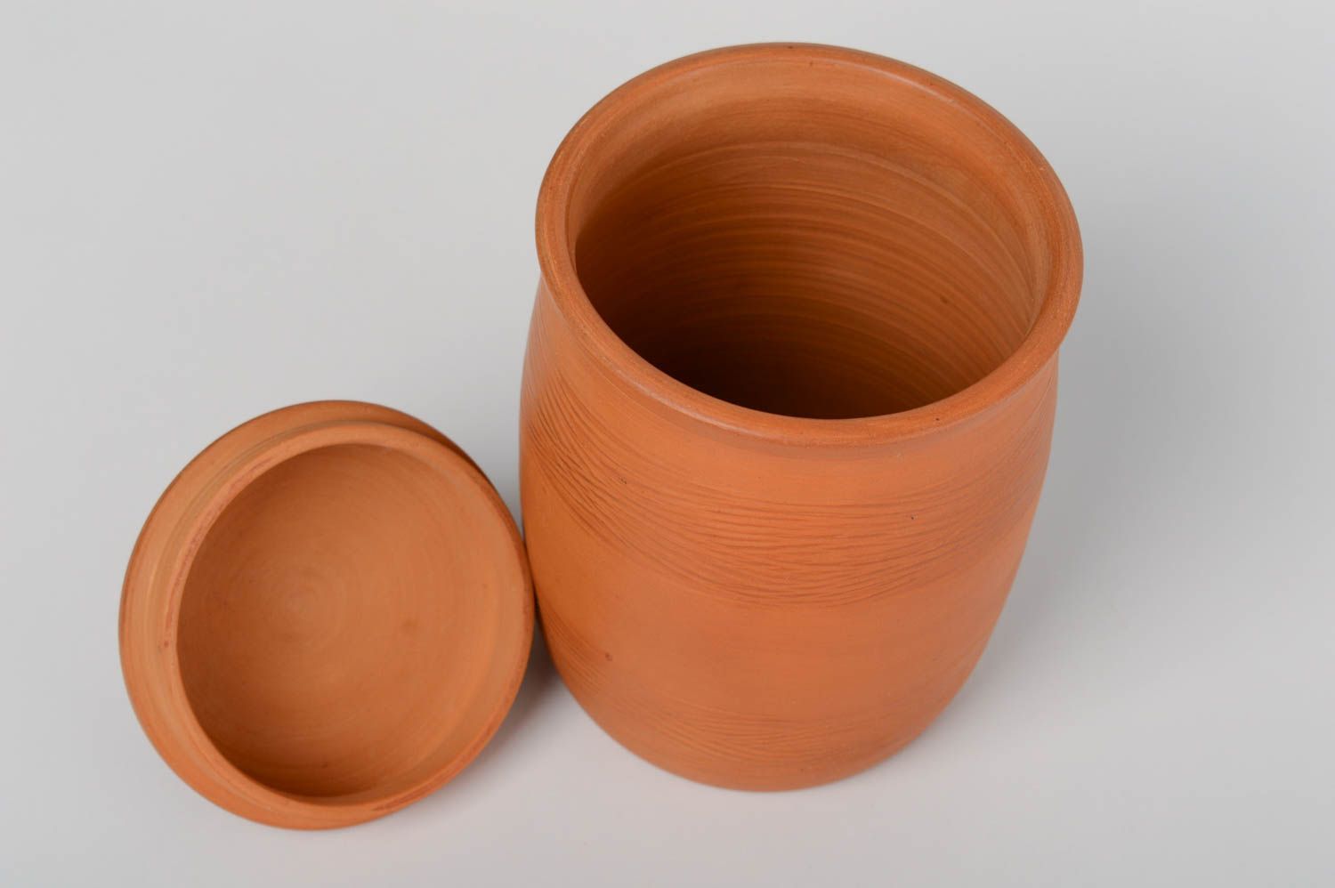 Pote con tapa hecho a mano de cerámica utensilio de cocina vasija de arcilla foto 2