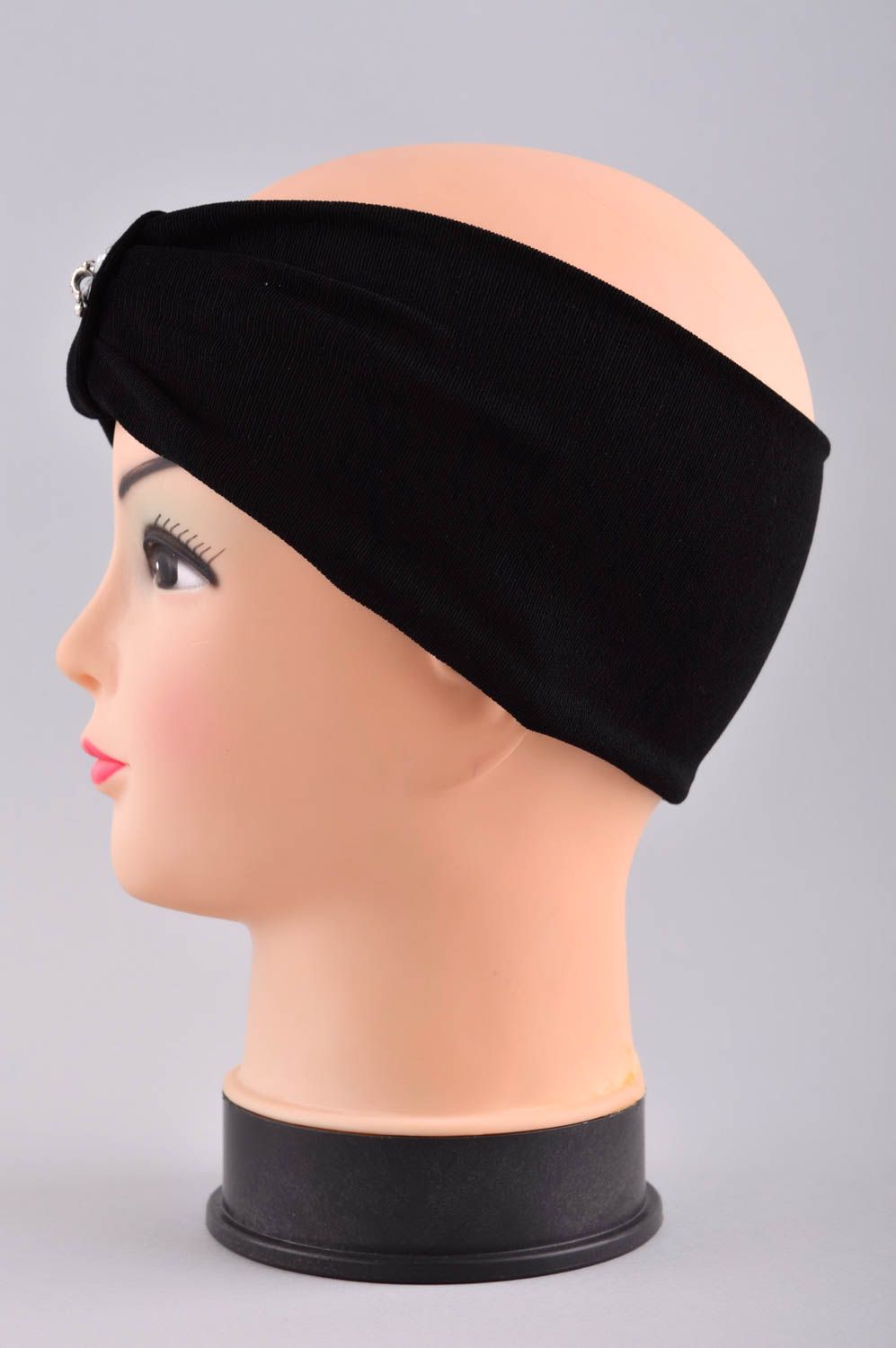 Bandeau Cache-oreilles Turban pour femme fait main noir strass Vêtement femme photo 3