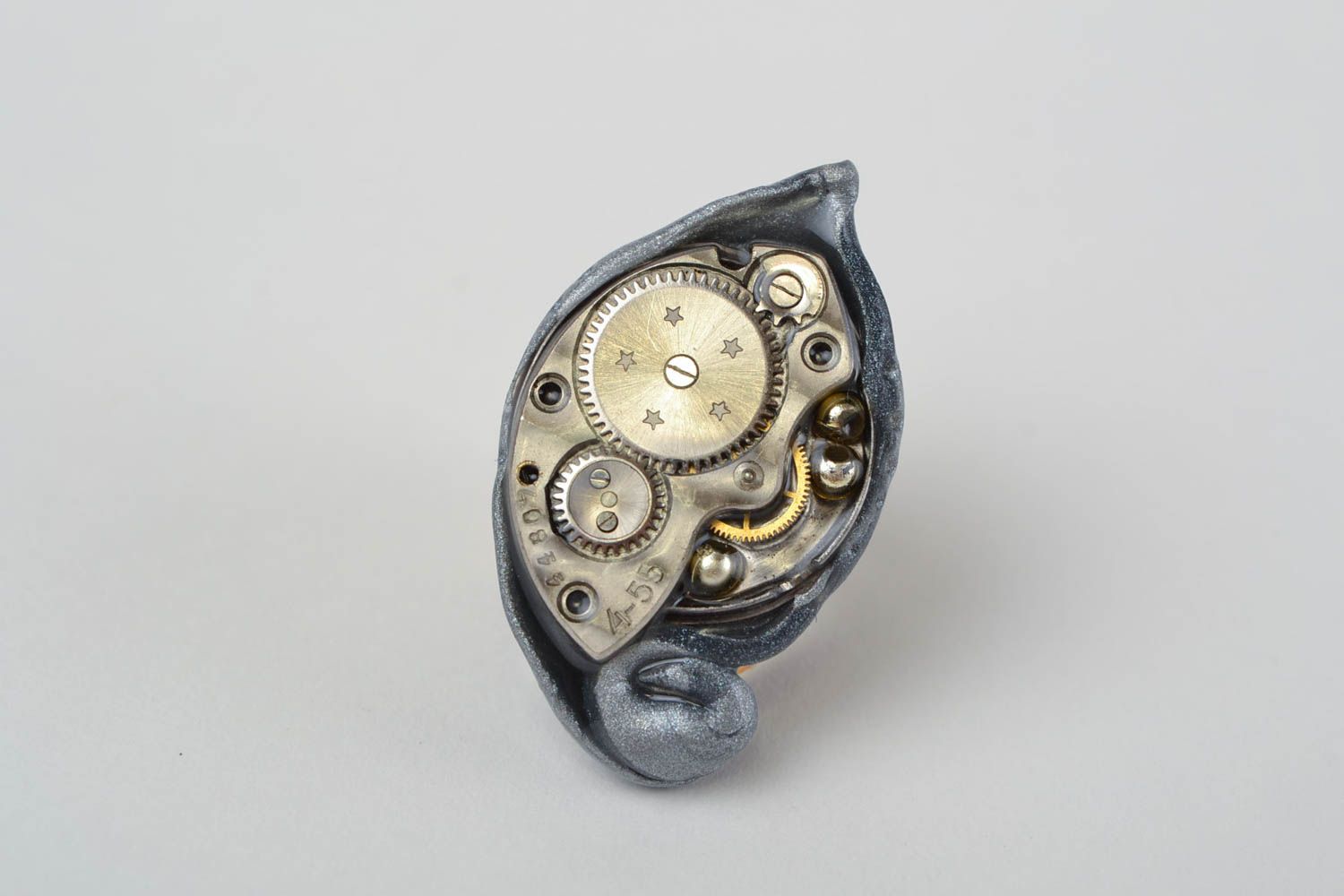 Handmade designer metal round jewelry ring in steampunk style for women photo 3