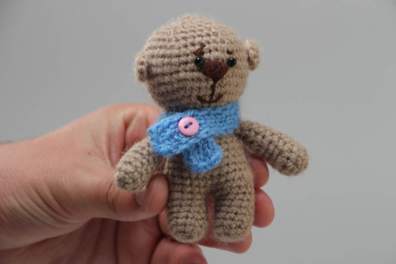 Small handmade soft toy bear cub crochet of acrylic threads photo 5