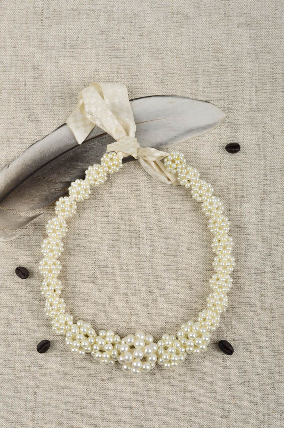 Collier blanc Bijou fait main perles d'imitation tendance Accessoire femme photo 1