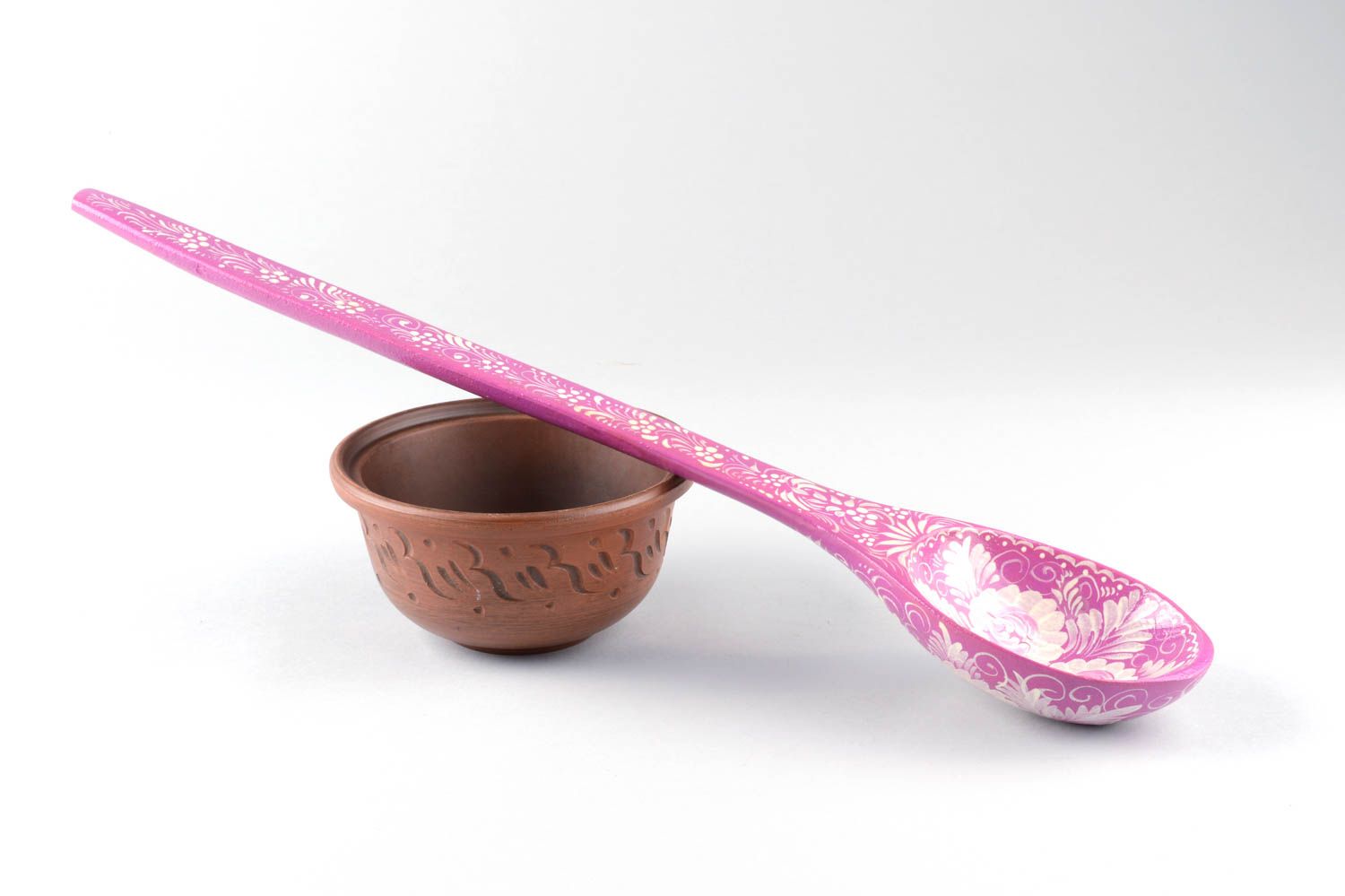 Розовая расписная ложка ручной работы аксессуар для кухни деревянная посуда фото 3