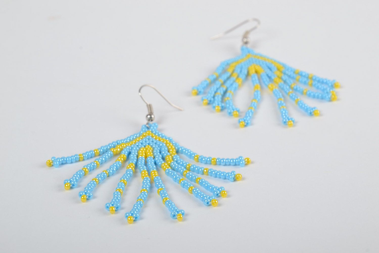 Bright festive handmade beaded earrings created using mosaic weaving photo 4