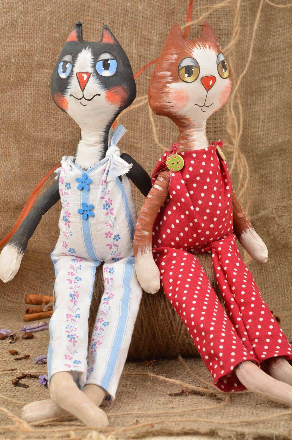 Set of 2 handmade cotton fabric soft toys Cats with aroma fragrance for kids photo 1