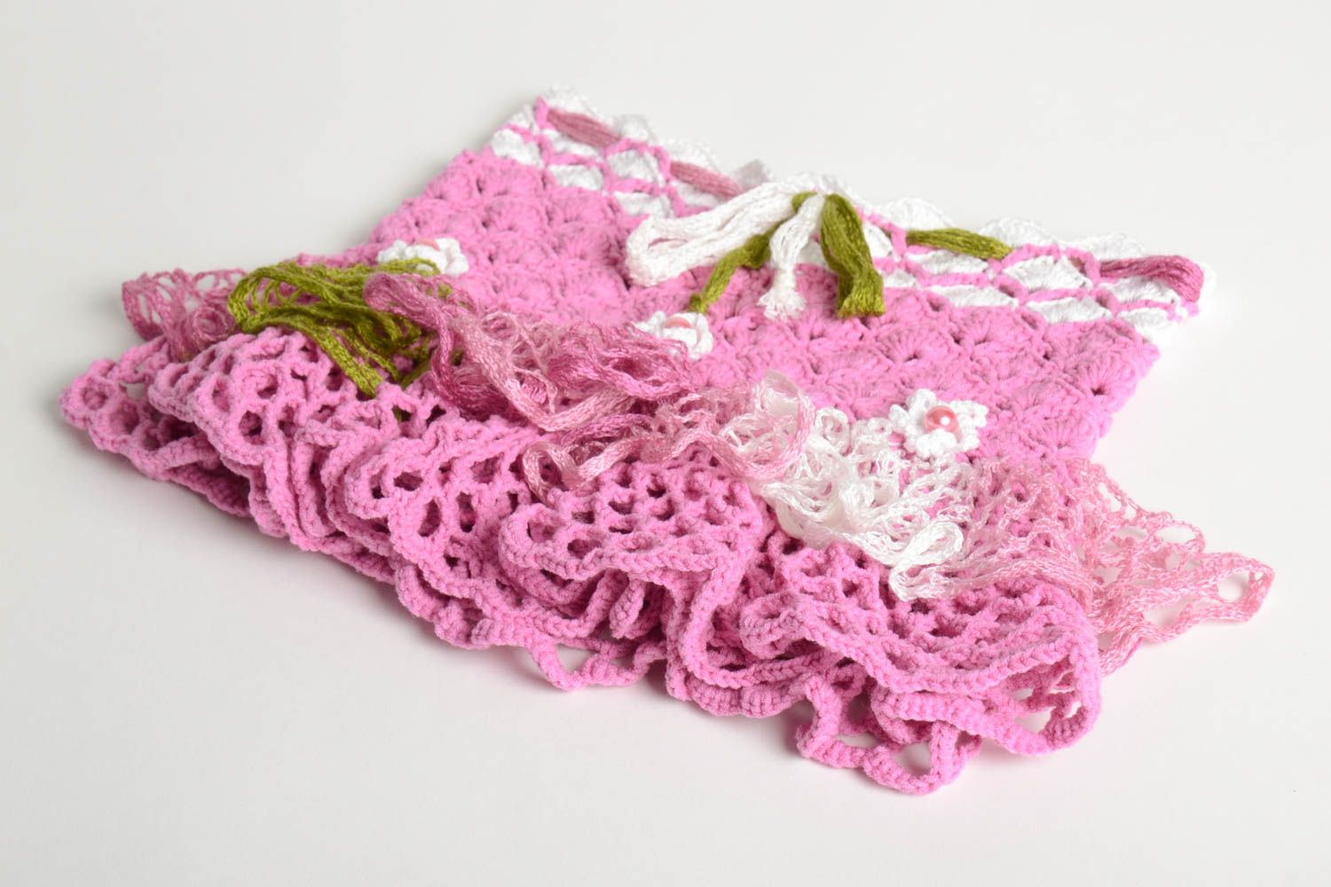 Jupe fille fait main Jupe tricot au crochet design rose blanc Vêtement fille photo 3